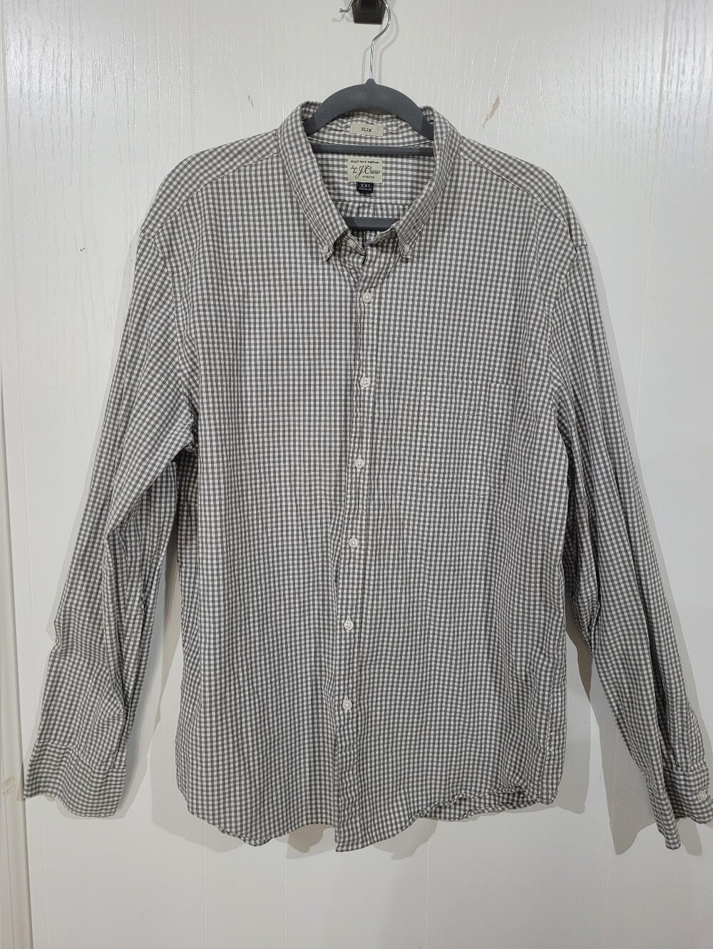 J. Crew Men's Secret Wash Slim Long-Sleeve Gray Small Check Button-Down XXL 2XL